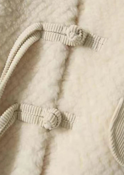 Beige Tasseled Chinese Button Patchwork Wool Coats Winter