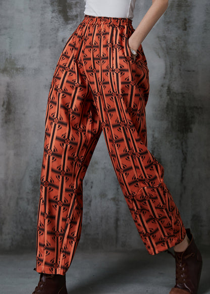 Orange Oversized Print Cotton Pants Summer