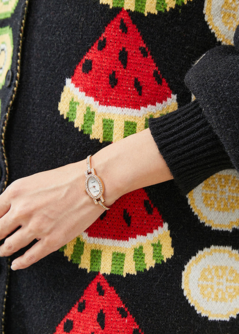 Black Fruit Print Oversized Knit Cardigans Winter