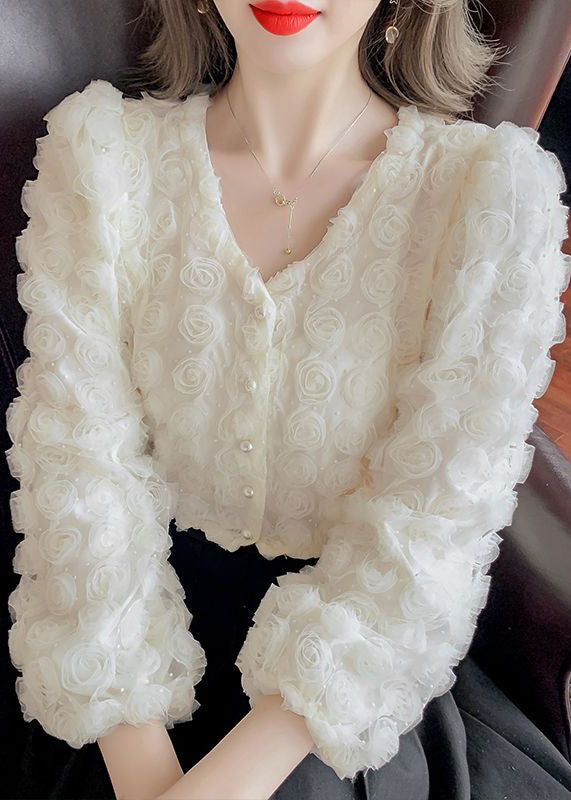 Art White Stereoscopic Tulle Blouses Spring