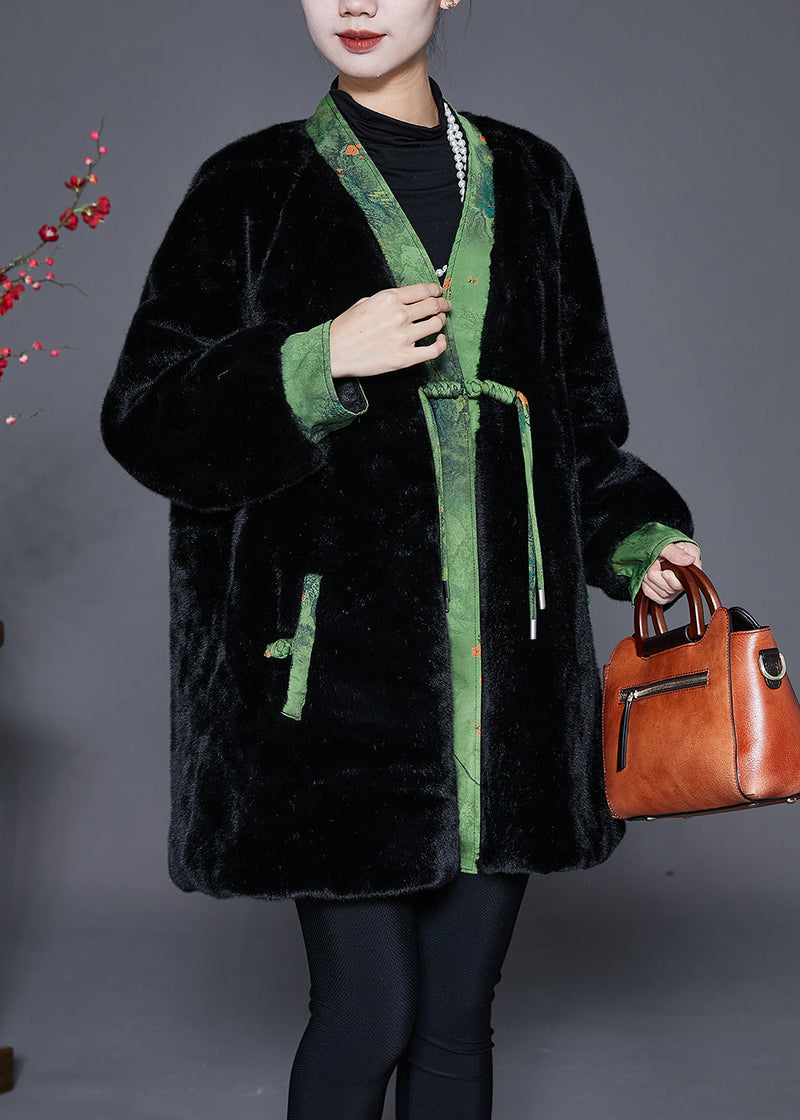 Black Oversized Patchwork Mink Velvet Coats Winter