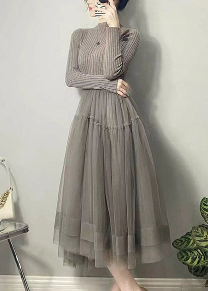 Black Asymmetrical Tulle Patchwork Long Dresses Fall