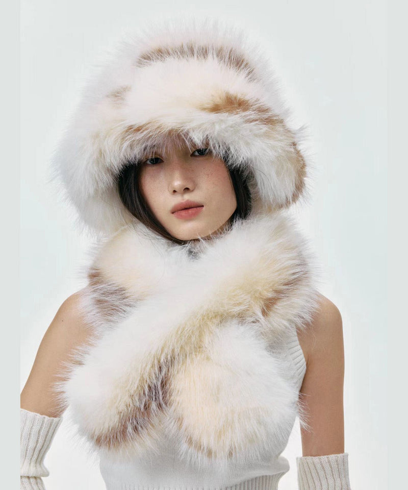 Thick Fuzzy Fur Fluffy Hat and Scarf Two Piece Set