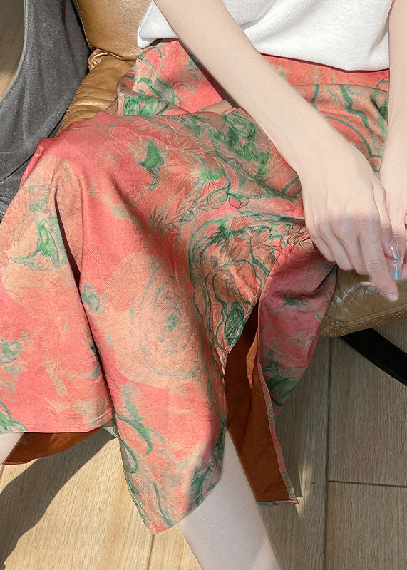 Green Side Open Draping Silk a Line Skirt Summer