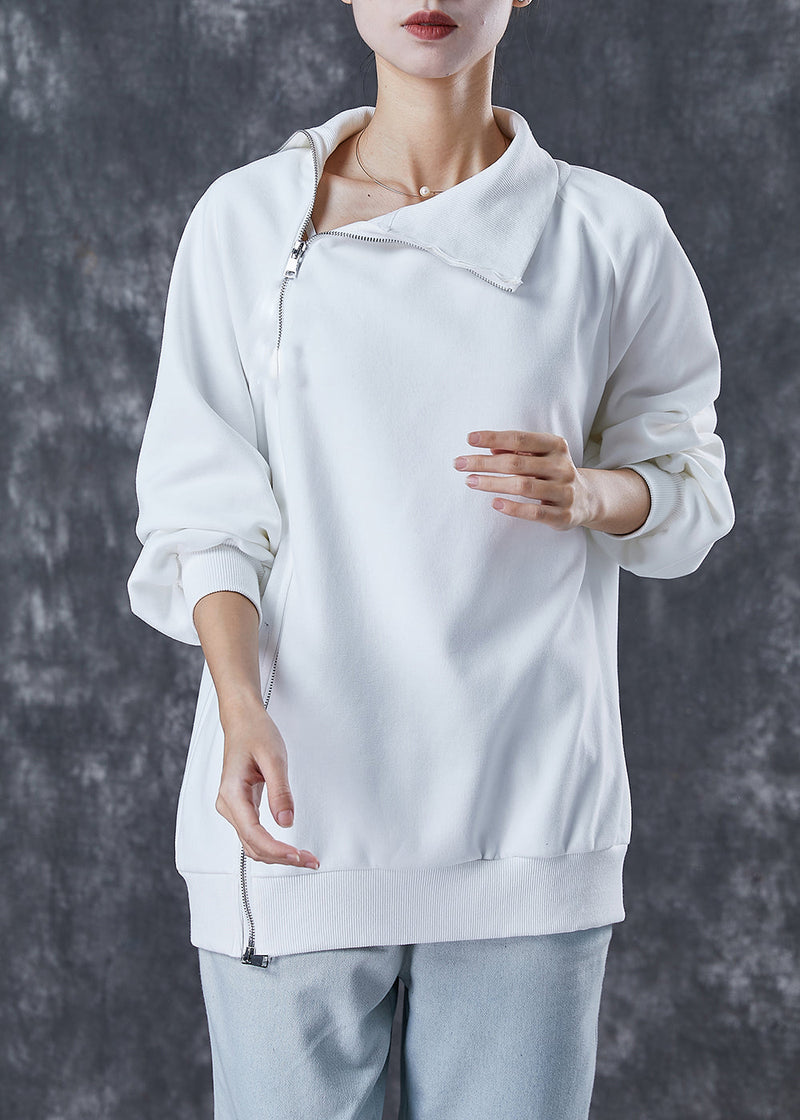 Italian White Asymmetrical Zippered Cotton Spring