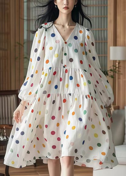 White Oversized Print Cotton Vacation Dresses Fall