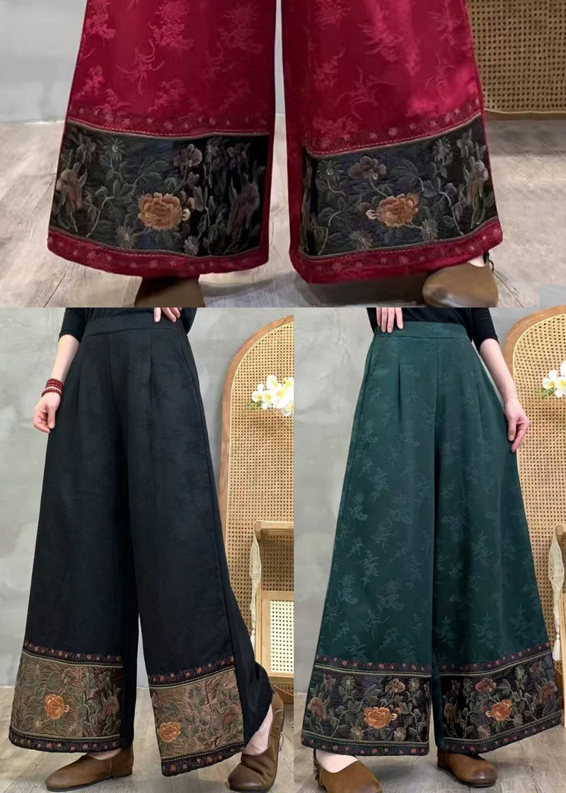 Red Embroidered Jacquard Cotton Pants Spring
