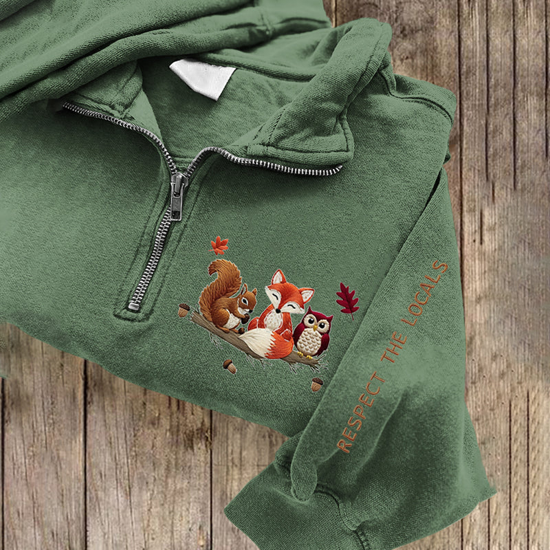 Respect The Locals Fox Embroidered Zip Up Sweatshirt artswardrobe