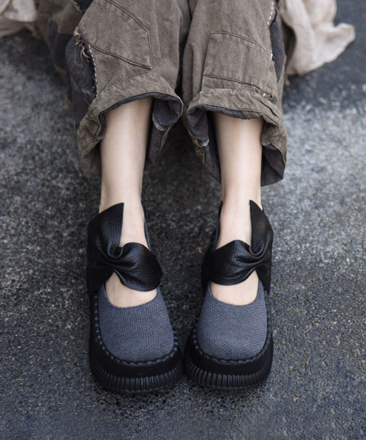 Original Design Black Bow Splicing Platform Heels Shoes