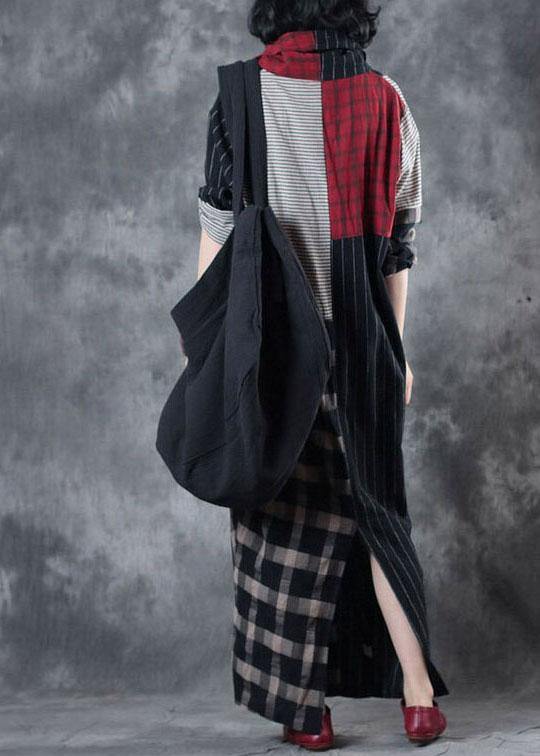 Classy Colorblock Plaid V Neck Pockets Holiday Dress Fall Long Sleeve