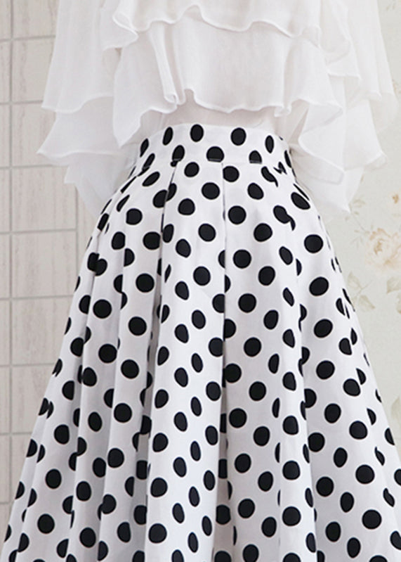 Organic White Dot Print High Waist a Line Skirt