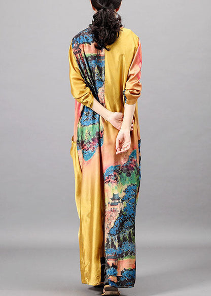 Yellow Print Bat Wing Sleeve Fall Dresses