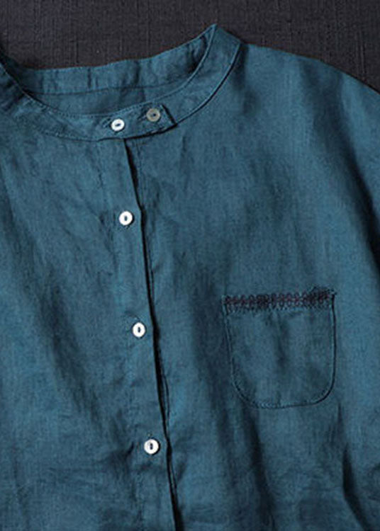Peacock Blue Embroideried Patchwork Tops Half Sleeve