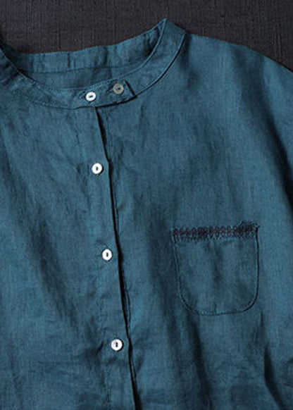 Peacock Blue Embroideried Patchwork Tops Half Sleeve