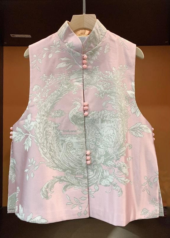 Chinese Style Yellow Stand Collar Embroideried Silk Vest Sleeveless