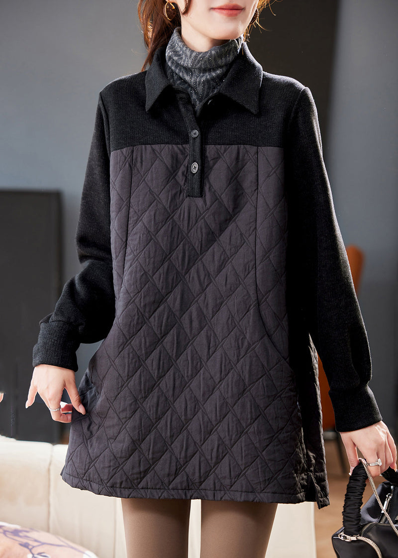 Black Peter Pan Collar Patchwork Plaid Sweatshirt Spring