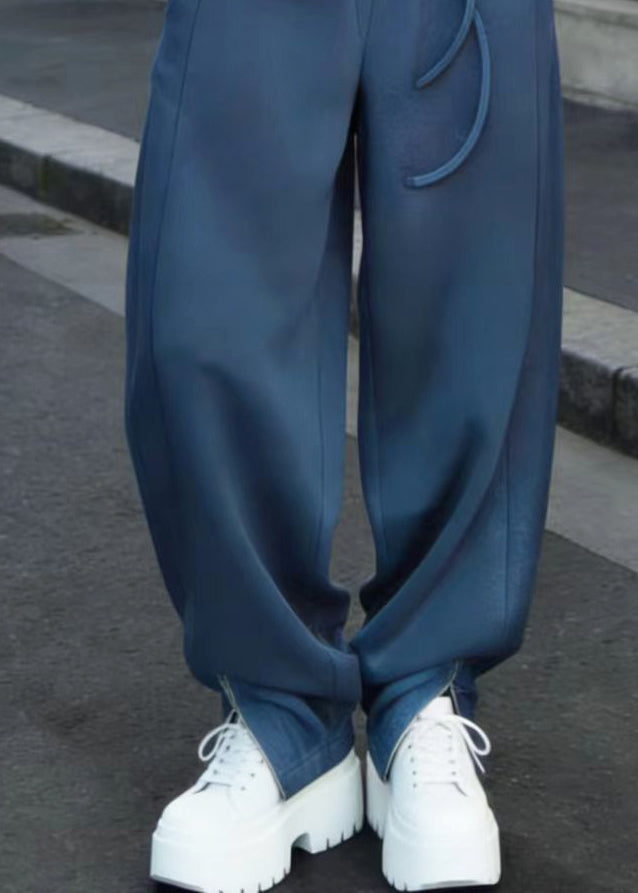 Sea Blue Zip Up Cotton Pants Spring