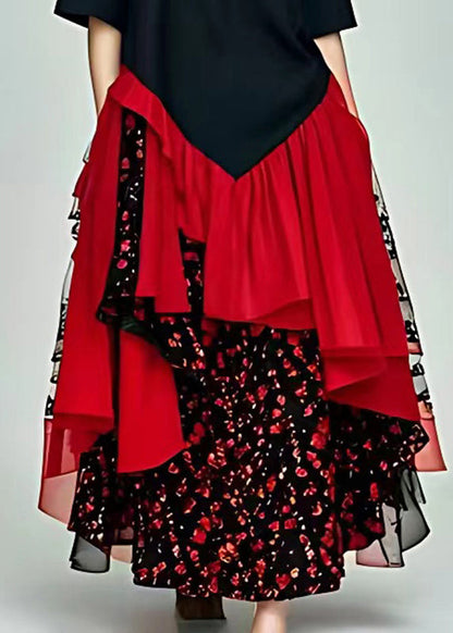 Fine Black O-neck Patchwork Chiffon Maxi Dresses Summer