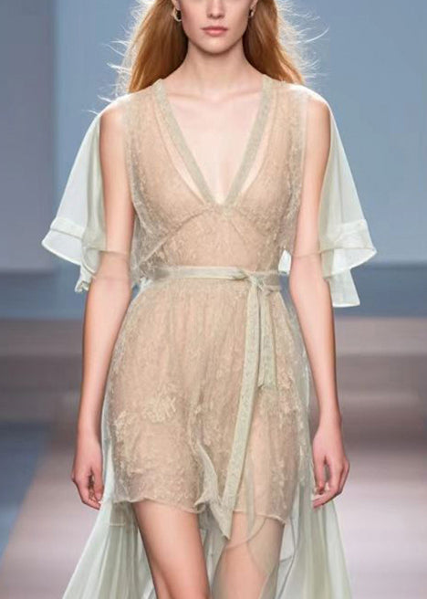Apricot Low High Design Silm Fit Silk Dress Summer
