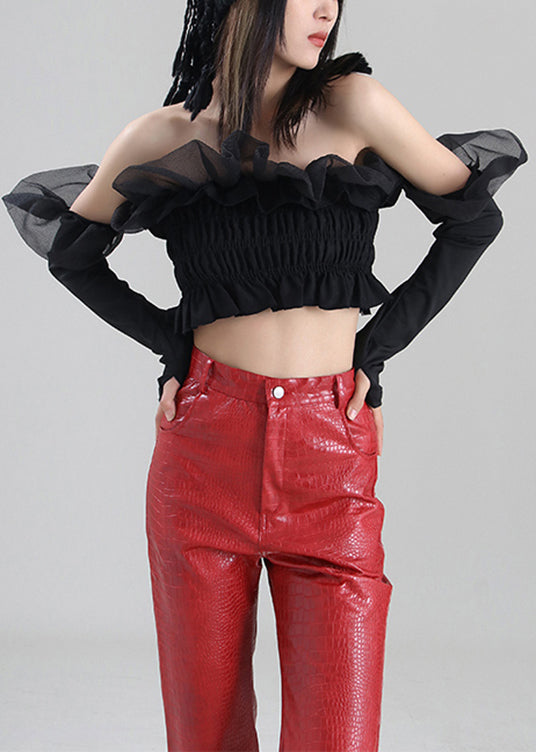 Diy Black Ruffled Tulle Wrinkled Cotton Top Long Sleeve