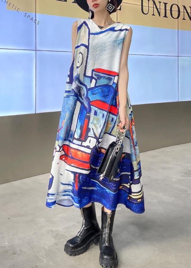 Classy Blue Print Sleeveless Maxi Dresses Summer