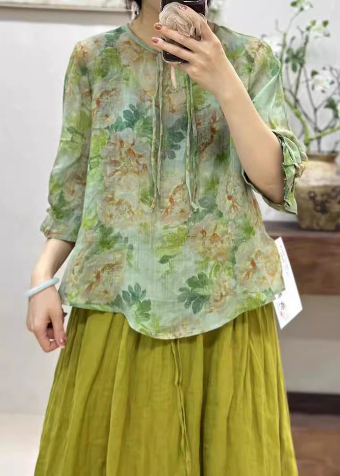 Pink Print Button Linen T Shirts Half Sleeve