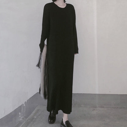 Comfy O Neck Long Sleeve Sweater Dress Street Style Black Mujer Knit Dress