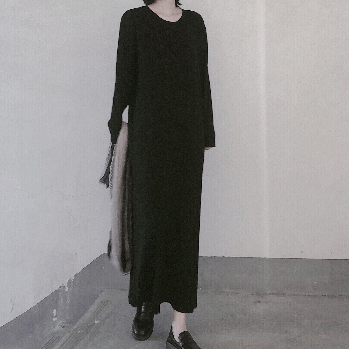 Comfy O Neck Long Sleeve Sweater Dress Street Style Black Mujer Knit Dress