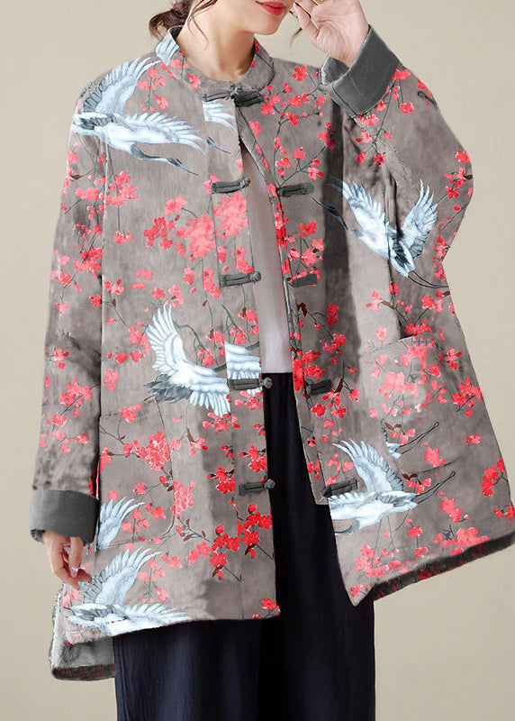 Organic Black Texture Oversized Print Fine Cotton Filled Coat Outwear Winter