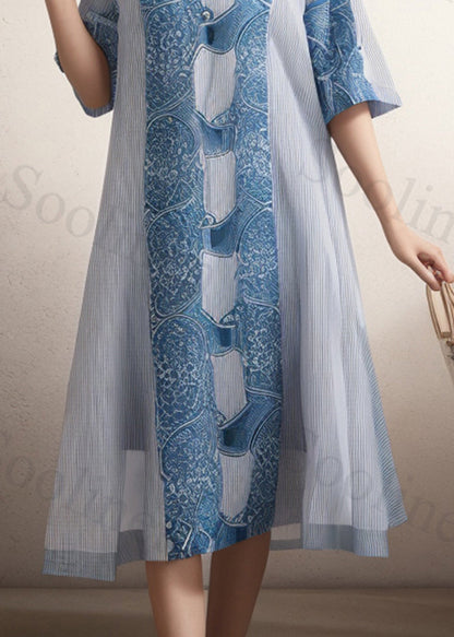 Blue Oversized Print Cotton Dress Summer