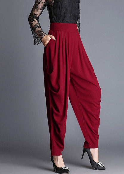 Red High Waist Pockets Jogging Fall Pants