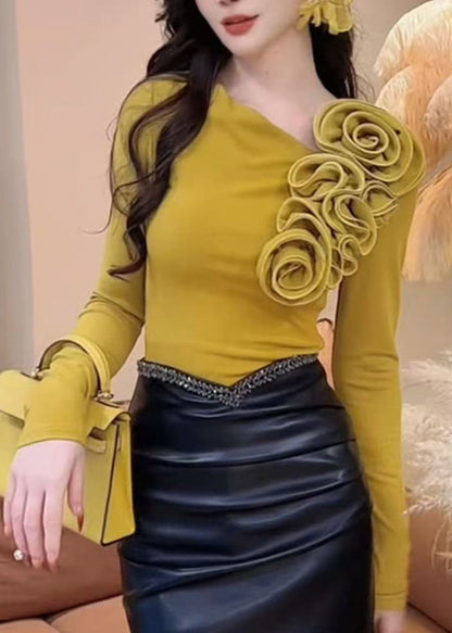 Yellow Original Design Cotton T Shirts Fall