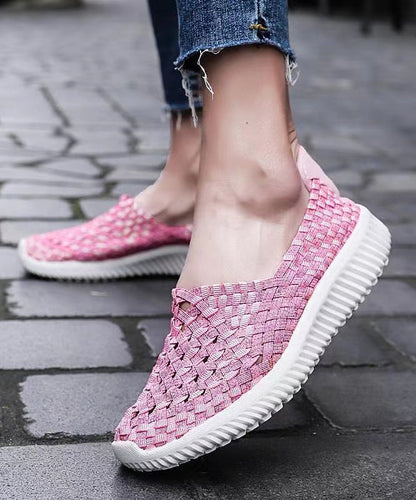 Pink Flat Shoes Knit Fabric Handmade Splicing Soofairy Shoes-20251