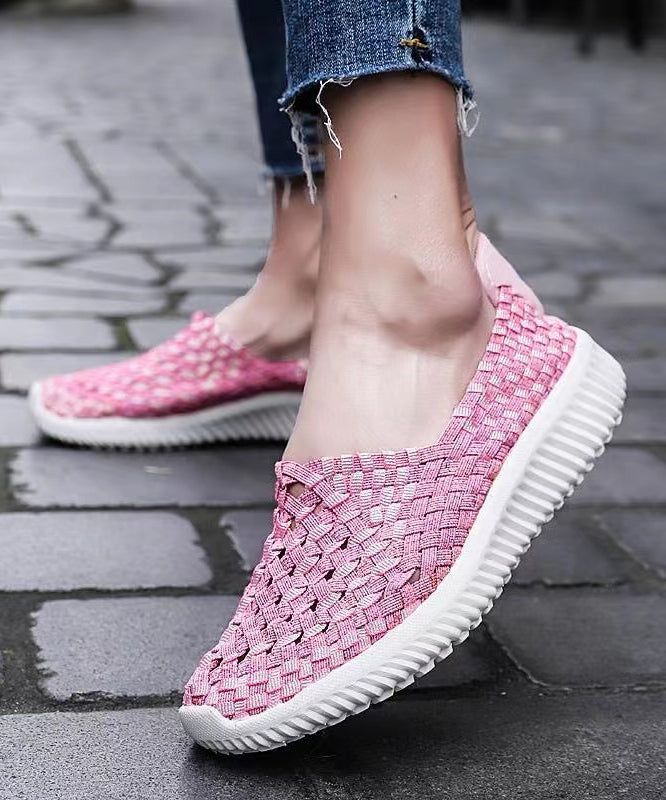 Pink Flat Shoes Knit Fabric Handmade Splicing Soofairy Shoes-20251