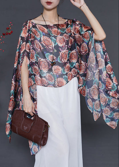 Black Asymmetrical Print Chiffon Long Smock Summer