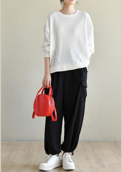 White Cotton Long Sleeve Sweatshirts Top