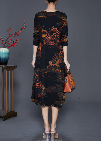 Black Print Exra Large Hem Cotton Maxi Dress Fall