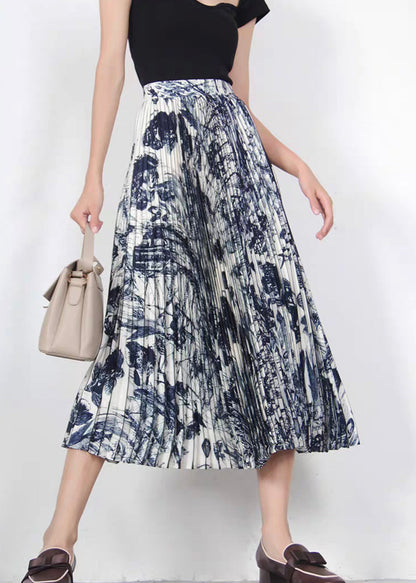 Print Wrinkled High Waist Cotton Skirts Summer