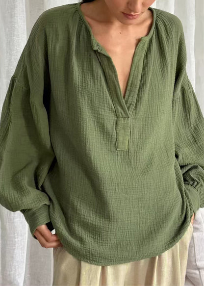 Green V Neck Patchwork Tops Fall