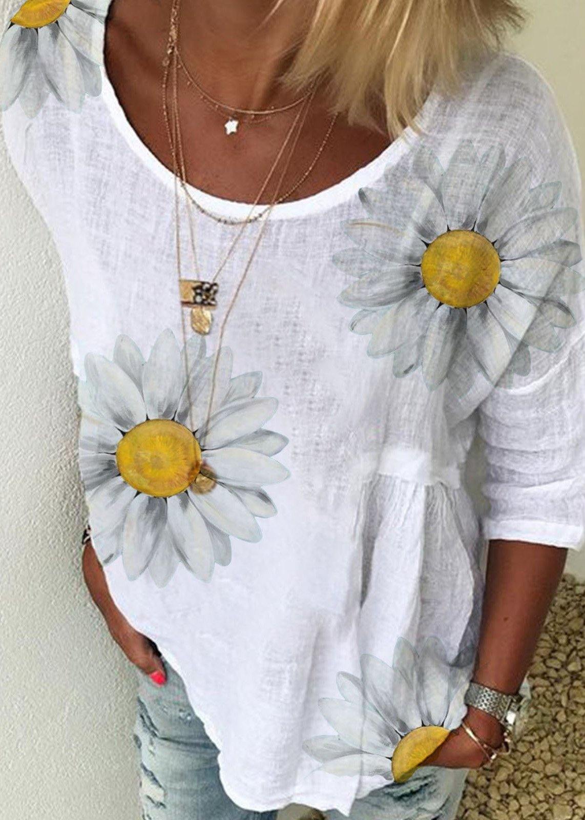 Daisy Print T Shirt Tops Outfits
