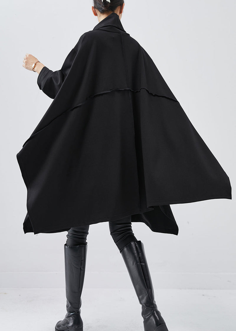 Black Turtle Neck Asymmetrical Exra Large Hem Cotton Dress Spring