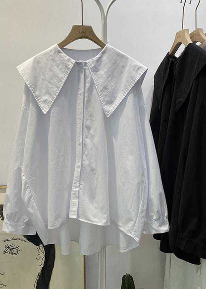 Purple Pink Peter Pan Collar Button Asymmetrical Design Fall Long Sleeve Top
