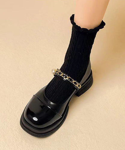 Black Pearl Splicing Buckle Strap Chunky Loafer Shoes