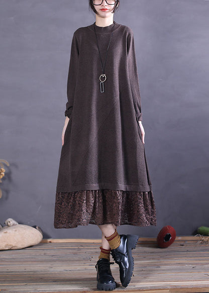 Diy Chocolate Lace Patchwork Knit Maxi Dresses Spring