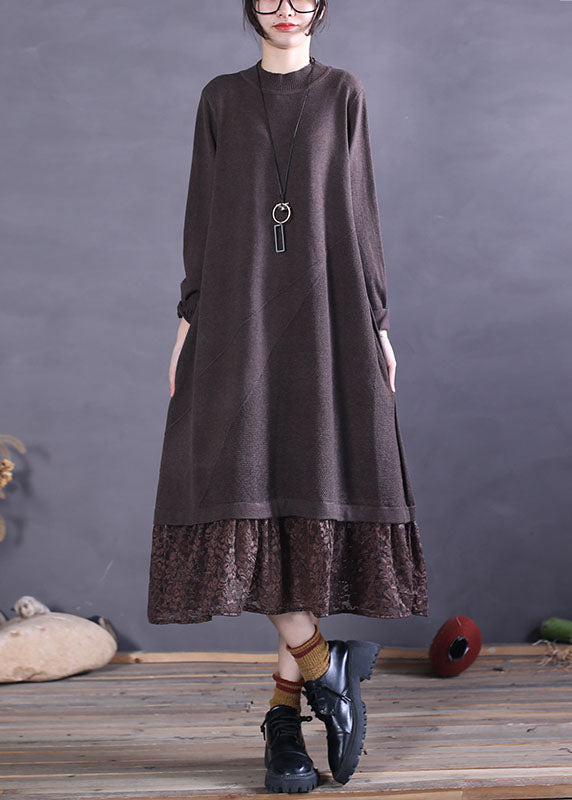 Diy Chocolate Lace Patchwork Knit Maxi Dresses Spring