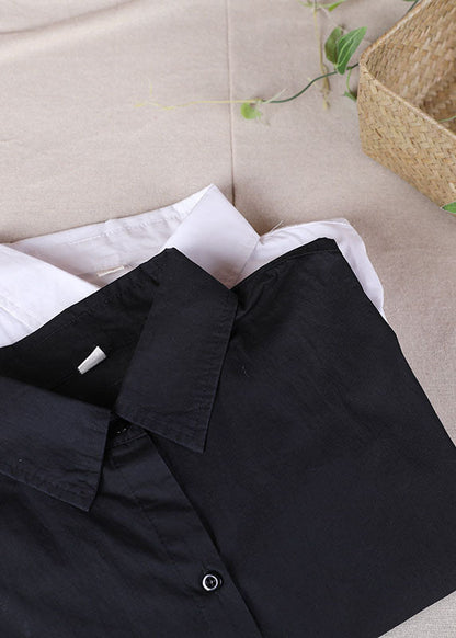 French White Peterpan Collar Pockets Fall Long Sleeve Blouses