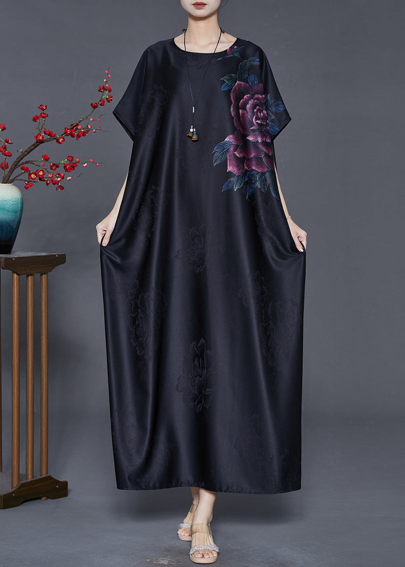 Black Oversized Jacquard Silk Dresses Summer