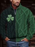 Men's Shamrock Embroidered Jacquard Cozy Zip Cardigan artswardrobe