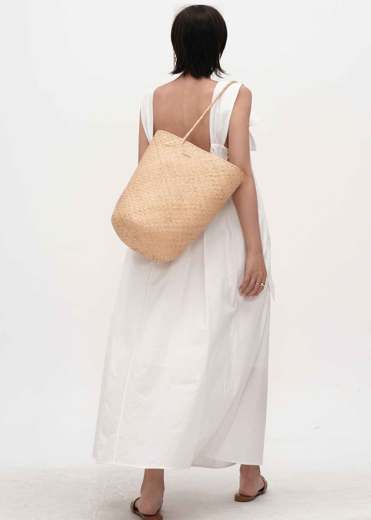 Simple White Oversized Decorated Cotton Cami Dress Summer
