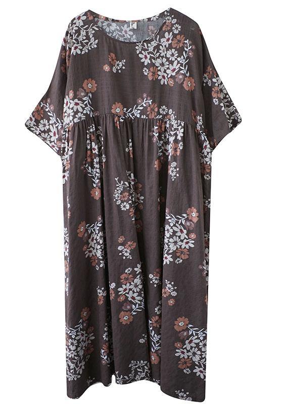 Chocolate Patchwork Print Summer Vacation Dress Half Sleeve